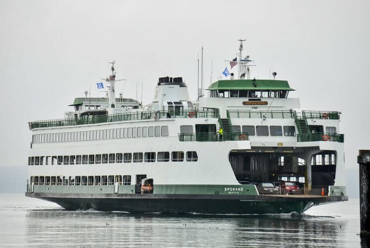 Washington State Ferry sailing on Puget Sound during new pet policy trial