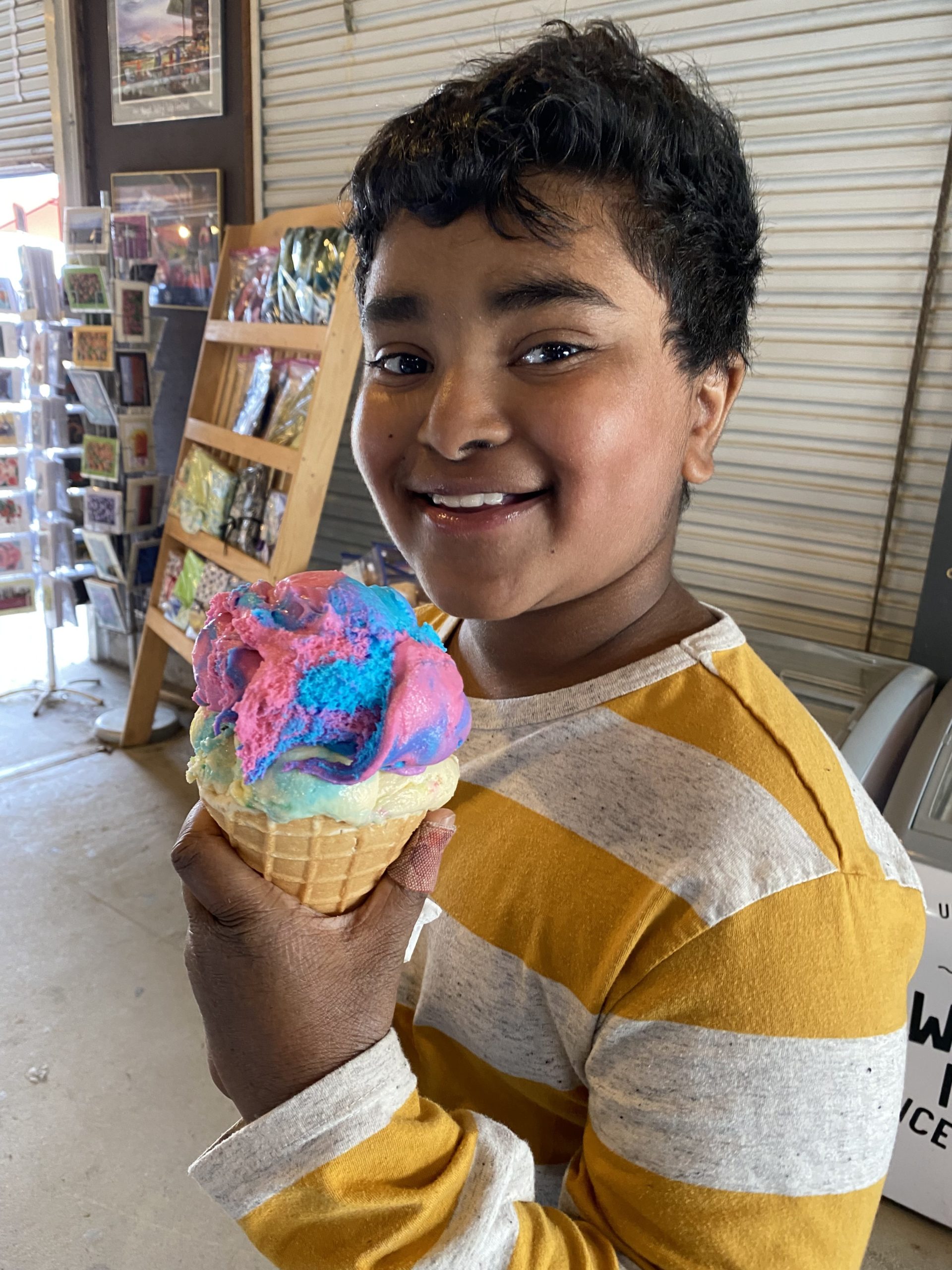 Posing with ice cream from Snow Goose Farm and Produce