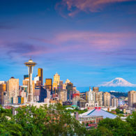 Seattle skyline with Mt. Rainier on the horizon
