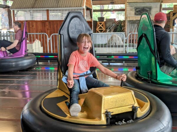 Kid enjoying the bumper cars at Alpine Entertainment in Sunriver Oregon